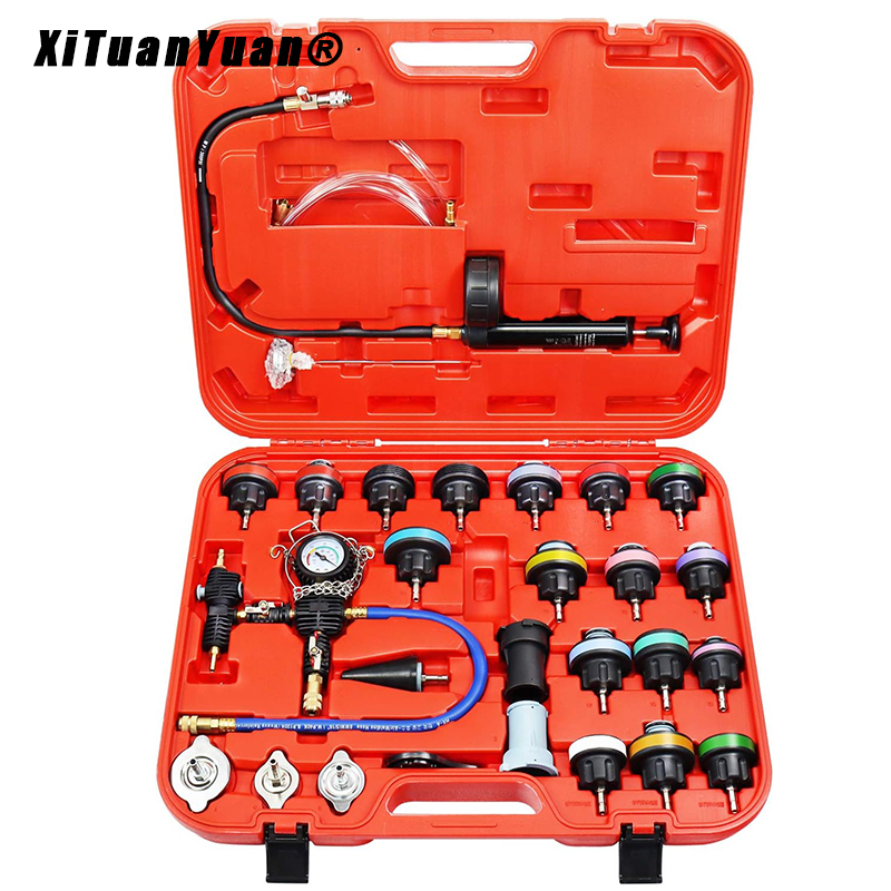 Radiator Pressure Tester - 28 個車ユニバーサルラジエーター圧力テスターセット真空タイプ冷却システムテスト水タンク漏れ検出検出ツール