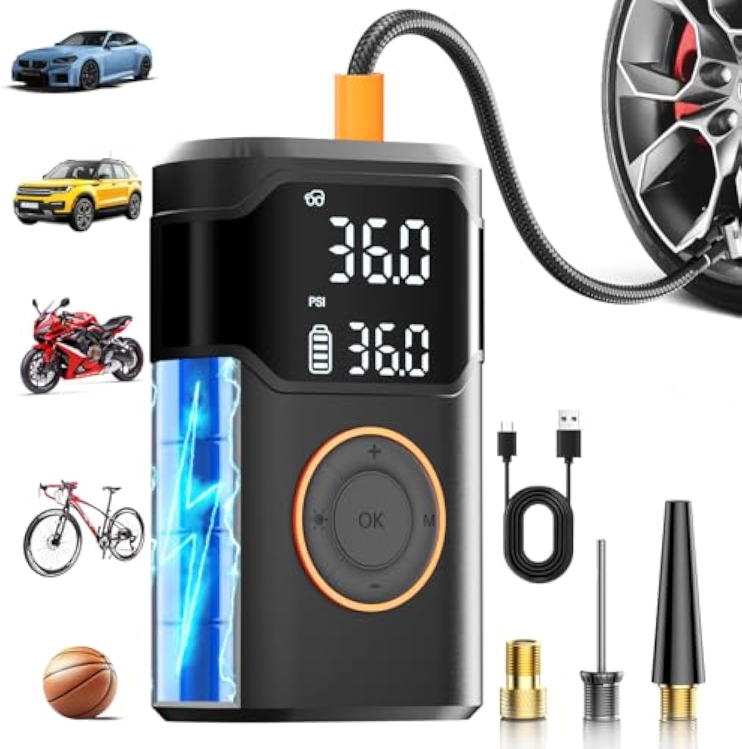 Air Compressor - 自動充電式電動ミニデジタルワイヤレスポータブルコードレスタイヤインフレーターカーエアポンプコンプレッサータイヤインフレーター