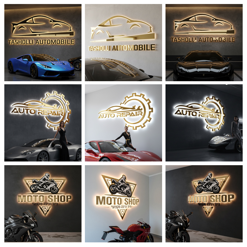 カスタム3Dバックライトメタルレターサイン 防水ステンレス鋼 - Auto Repair Shop Logo のレビューと価格